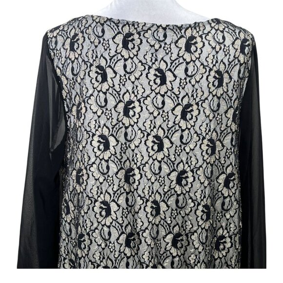 Style & Co Black White Lace Patchwork Blouse 0X Sheer Long Sleeve - Picture 7 of 10